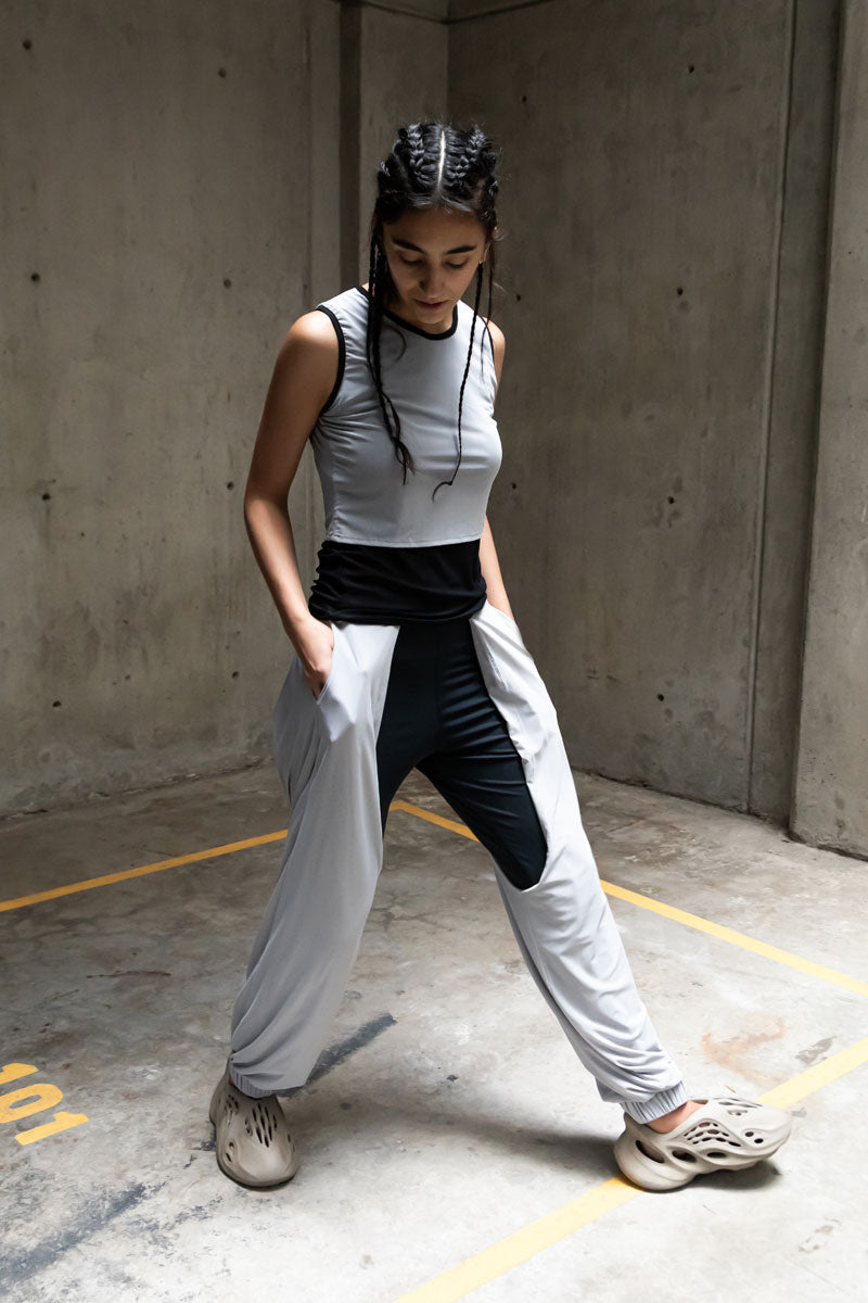 LEGGINS JOGGER - NEGRO - GRIS PERLA